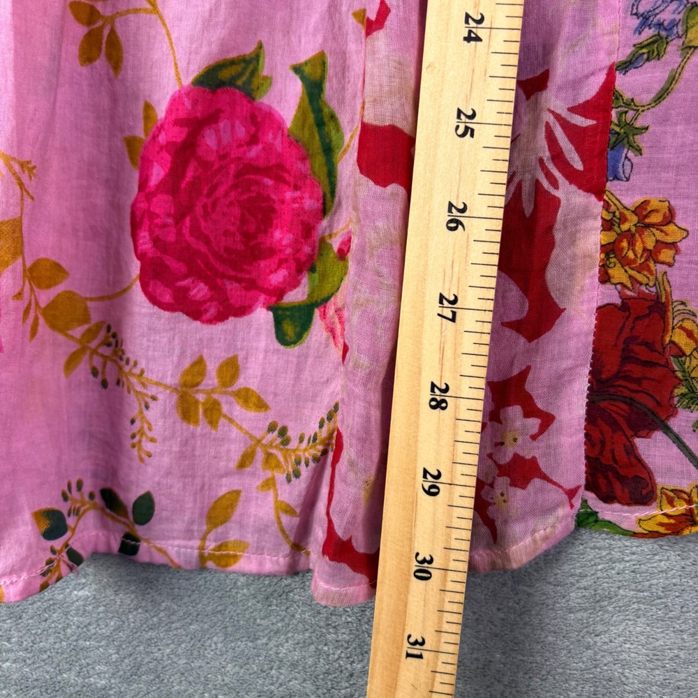 Vintage Goa Womens S Pink Floral Tunic Pintuck Cotton Boho Patchwork Top Rolltab - Picture 8 of 13